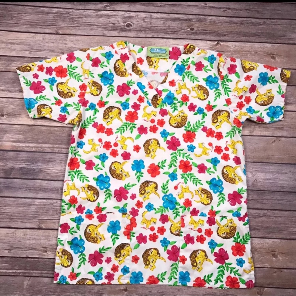 Nurses Scrub Kittens in Basket with Flowers Small